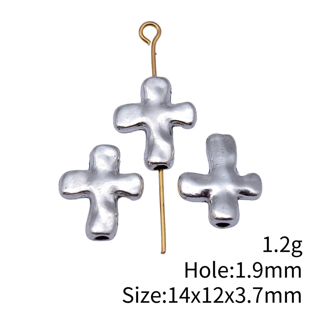 14x12x3.7mm 1.2g Antique Silver Zinc Alloy Hammered Cross Spacer Beads for Bracelet Necklace DIY Making