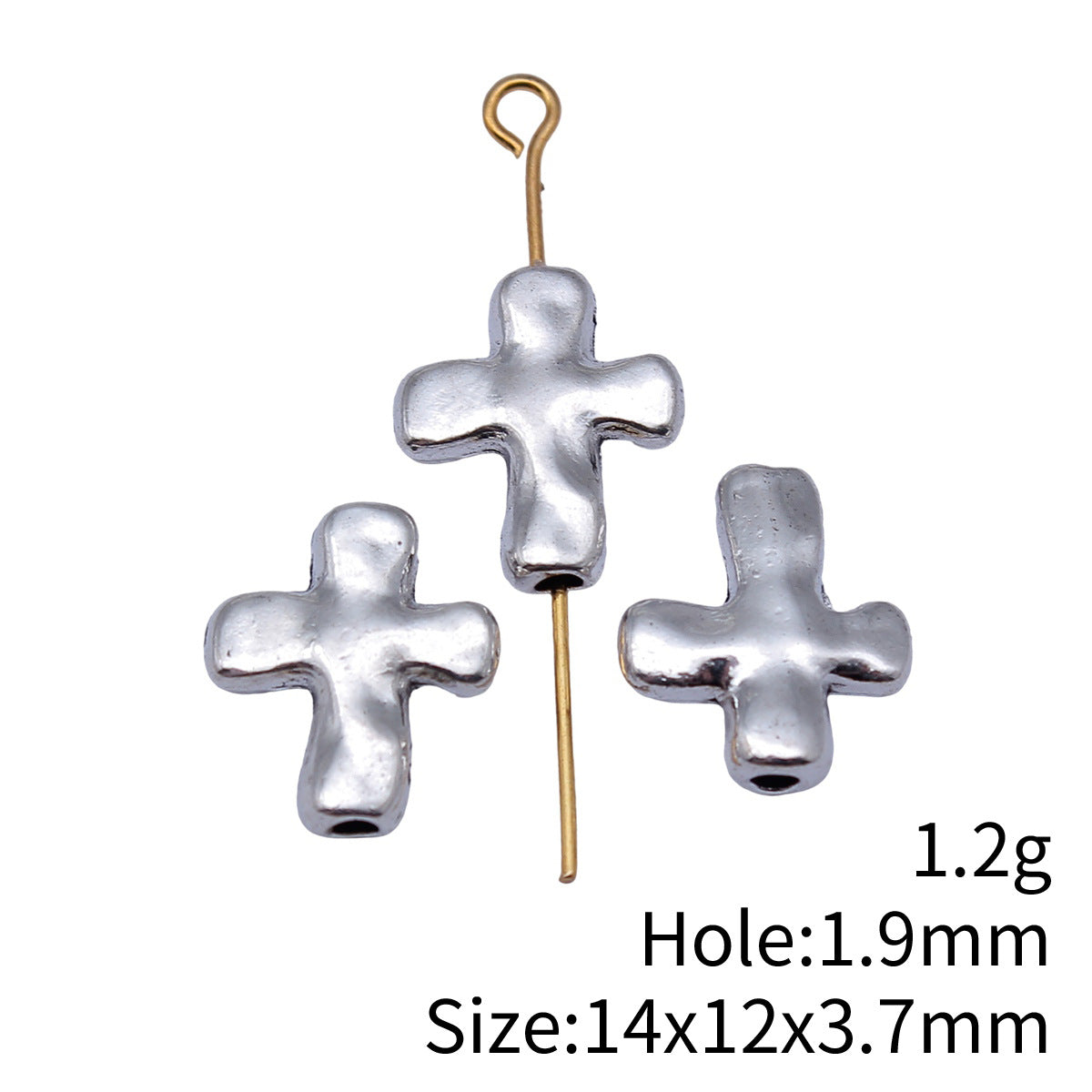 14x12x3.7mm 1.2g Antique Silver Zinc Alloy Hammered Cross Spacer Beads for Bracelet Necklace DIY Making