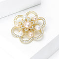 Layered Pearl Camellia Brooch in Gold Tone Decorative Lapel Accessory view 2