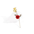 Metal Rose Stem Brooch Silver Stem Gold Bud Lapel Pin view 2
