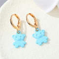 Gold Tone Enamel Bear Charm Huggie Drop Earrings in Six Colors view 6