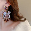 Pink Butterfly Red Crystal Drop Earrings Jewelry Accessories view 3
