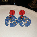 Red And Blue Layered Floral Drop Earrings With Cutout Petals view 6