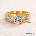 Round Solitaire Layered Three-Band Ring In Three Metal Tones view 4