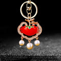 Jeweled Persimmon Keychains with Pearl Crystal Fortune and Loose Loops view 4