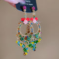 Multicolor Floral Crystal Hoop Tassel Stud Earrings view 2