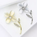 Opal Effect Flower Stem Brooch in Gold or Silver Tone view 3
