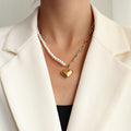Pearl Half Paperclip Chain Necklace Gold Heart Pendant view 6