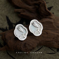 Silver Cloud Window Leaf Stud Earrings Pearl Inlay view 6