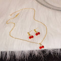Red Cherry Gold Tone Necklace and Earring Jewelry Set view 2