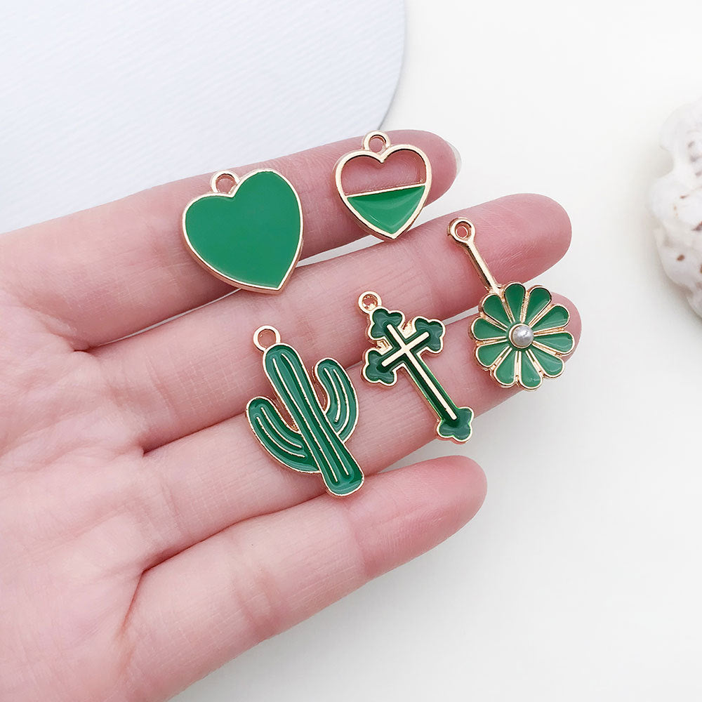 Green Enamel Zinc Alloy Cherry Blossom Flower Charm Pendant for DIY Earrings Hair Accessories