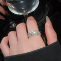 Silver Pearl CZ Leaf Necklace and Open Ring White Purple view 6
