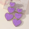 Beaded Triple Heart Tiered Drop Earrings Rhinestone Trim view 3