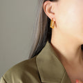 Brushed Rectangular Geometric U Shape Hoop Earrings Gold view 6