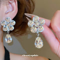 Crystal Flower Faceted Teardrop Stud Earrings Statement Pair view 3