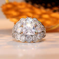 Silver Tone Square Stone Leaf Halo Statement Ring Polished Metal Jewelry view 4