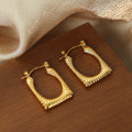 Ribbed Square Geometric Hoop Earrings Gold and Steel Finish view 2
