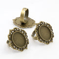Ornate Oval Bezel Ring Settings in Silver and Bronze Tones view 3