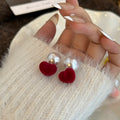 Four Color Velvet Heart Pearl Look Front Back Earrings view 6