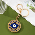 Evil Eye Enamel Keychain Gold Metal Rhinestone Disc Charm view 3