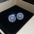 Silver Tone Round Crystal Cluster Stud Earrings Fashion Jewelry view 6
