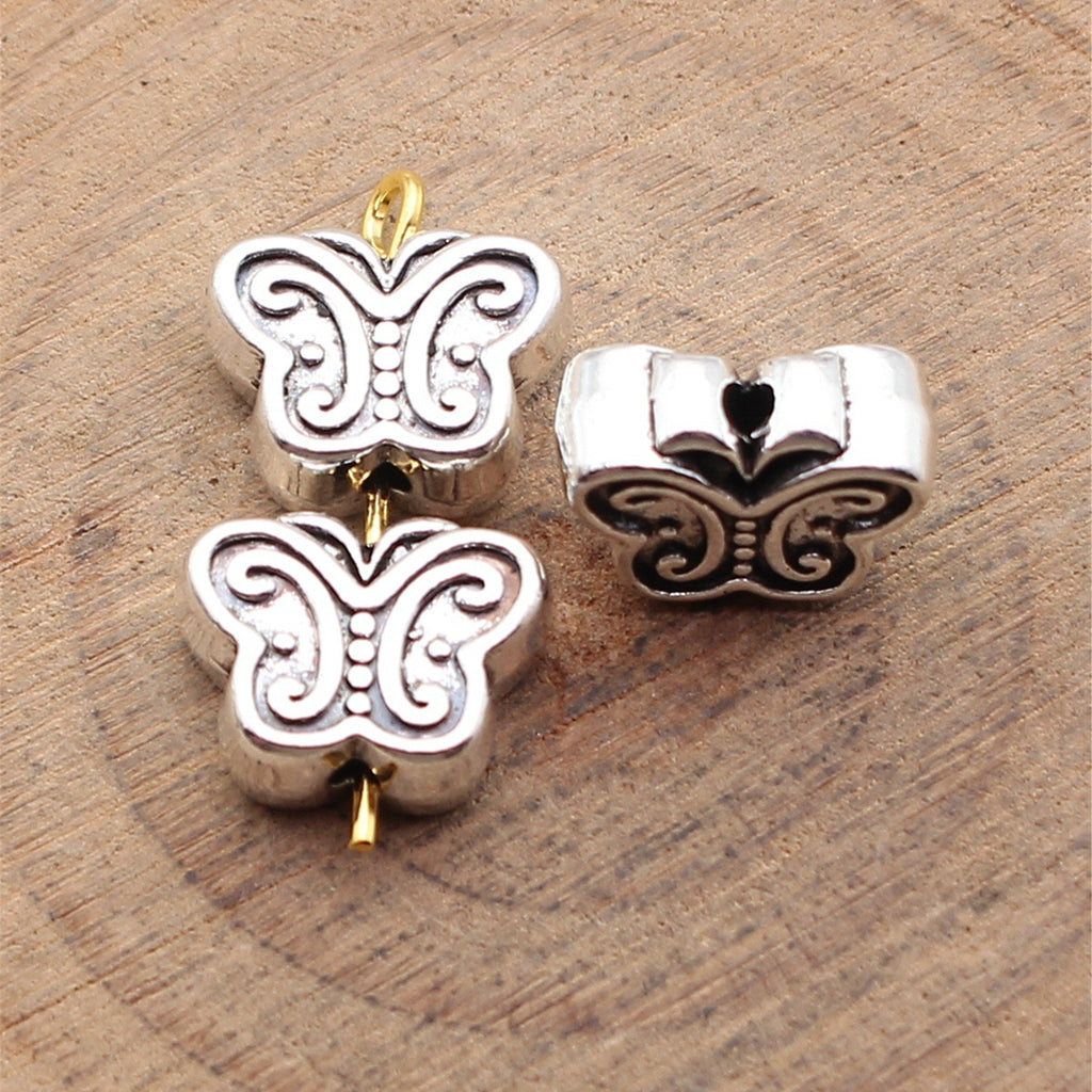 12x9.5x5mm 2.1g Antique Silver Zinc Alloy Double Sided Butterfly Small Hole Beads for DIY Jewelry Making