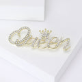 Crowned Queen Script Rhinestone Brooch in Two Finishes view 4