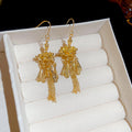 Gold Tone Lotus Multi Chain Tassel Hook Earrings Jewelry Pair view 6