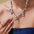 Silk Scarf Necklace Tiger Eye Pearl Charms Four Styles view 4