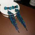 Bow Crystal Tassel Drop Earrings in Three Dramatic Colors view 7