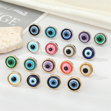 Gold and Silver Tone Round Eye Stud Earrings in Twelve Styles