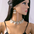 Ornate Floral Necklace and Earring Pearl Look Jewelry Sets view 6