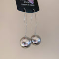 Textured Metallic Ball Long Wire Hook Earrings In Two Tones view 6