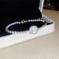 Pearl Bracelets Round Shell Cabochon Pave Bar Gold Silver view 7