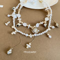 Layered Shell and Faux Pearl Beaded Coastal Charm Necklace view 2