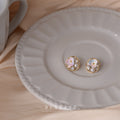 Gold Tone Round Frame White Flower And Pink Stone Stud Earrings view 4