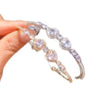 Gold Open Zircon Heart Geometric Cuff Bangle Bracelet view 5