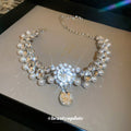 Silver Pearl Crystal Statement Choker Round Teardrop Pendant view 2