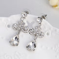 Black Silver Tone Crystal Scroll Teardrop Crystal Metal Necklace and Earring Set view 3