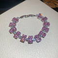 Silver Double Row Oval Crystal Flower Link Bracelets view 1