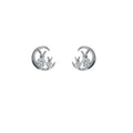 Silver Crescent Moon Twin Rabbit CZ Mini Stud Earrings view 5