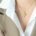 Gold Mermaid Tail Pendant Necklace with Pearl Station Chain view 3