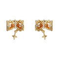 Gold Hourglass Amber Clear CZ Star Charm Stud Earrings view 5
