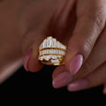Gold Tone Three Layer Baguette Clear Geometric Ring view 2