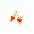 Gold Tone Red Heart Drip Charm Huggie Drop Earrings view 1