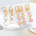 Enamel Butterfly Initial Letter Charm Keychain in White and Pink view 2