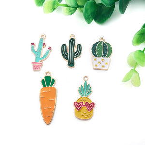 Zinc Alloy Enamel Charms, Carrot, Cactus, and Pineapple, 24-33 mm