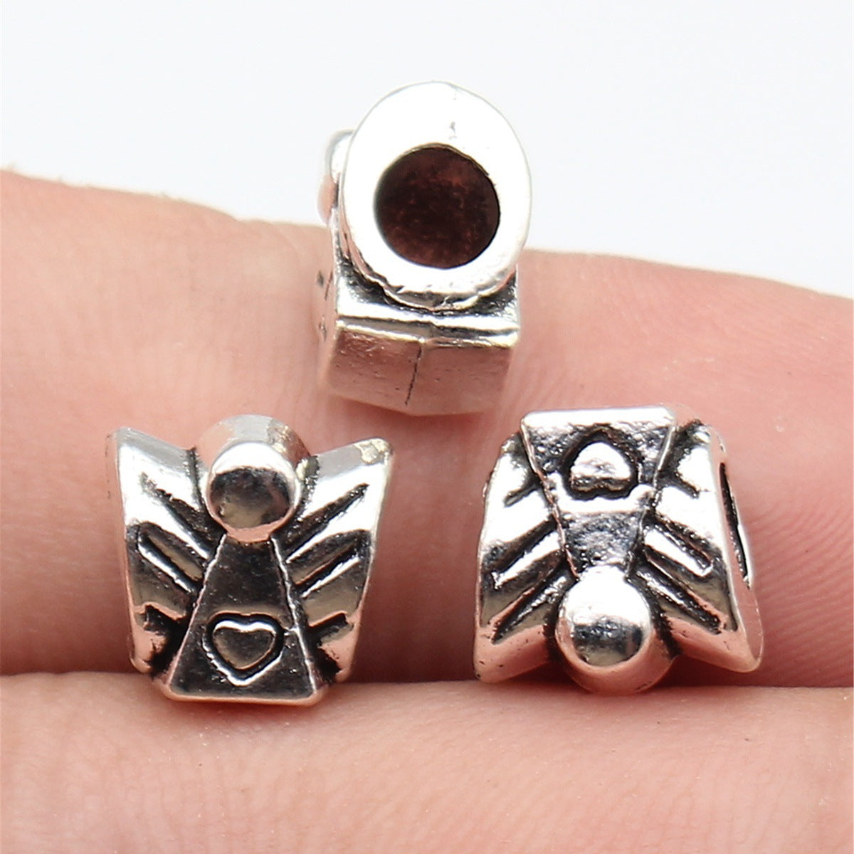 9.9x9.8x7.4mm 1.9g Antique Silver Zinc Alloy Heart Angel Large Hole Beads for Bracelet Jewelry Making