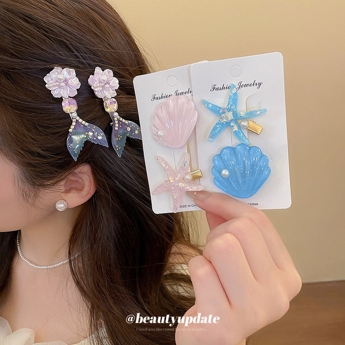Mermaid Tail Flower And Shell Starfish Duckbill Hair Clips