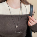 Silver Tone Puffy Heart Pendant Black Cord Necklace view 1